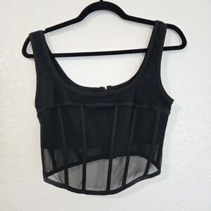 Petal + Pup Black Mesh Corset Top Tank Style Boning Detail Size L Whimsigoth